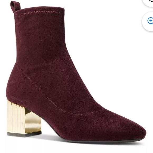 Women Michael Kors Porter Mid Bootie Merlot Stretch Suede Sock Boot Size 11M - Picture 1 of 5